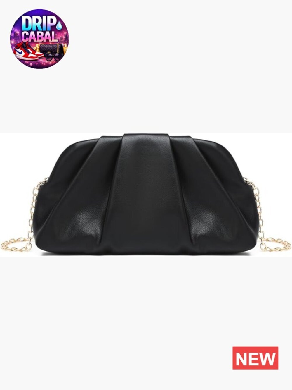 Fold Design Cloud Shape Evening Clutch Leather Handbag with Chain